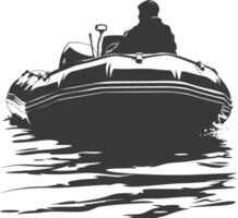 AI generated Silhouette a man driving inflatable boat the boat is traveling black color only vector