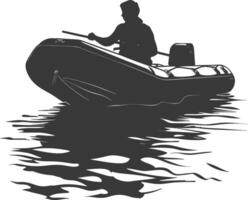 AI generated Silhouette a man driving inflatable boat the boat is traveling black color only vector