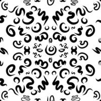 Curvy doodle black lines in vector seamless pattern that resembles rug design. Subtle monochrome ornamentation as creative art texture for printing on different surfaces or usage in graphic design.