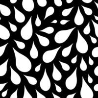 Contrasty monochrome seamless vector pattern with white drops tightly placed close together over black background. White droplets varying in size on dark backdrop surface art for printing.