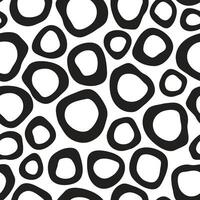 Black organic bold unregular skewed differently sized shaped rings on white background. Hand drawn black outlined circles vector seamless pattern.