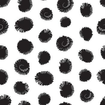 Hand painted black spots resembling sea urchins simple vector seamless pattern. Black polka dots on white background. Elegant art texture for printing on various surfaces or usage in graphic design