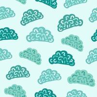 Teal shaded clouds on white winter sky vector seamless pattern. Childrens creative surface design of a hazy winter sky for printing on textile, wrapping, package, wallpaper, apparel, homeware etc...