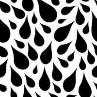 Varying in size hand drawn black drops tightly placed close together over white background. Simple contrasty monochrome seamless vector pattern for printing or use in graphic design projects.