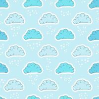 Baby blue clouds on snowy winter sky vector seamless pattern. Childrens creative surface design of a snowy clouds for printing on textile, wrapping, package, wallpaper, apparel, homeware etc...