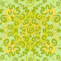 Lime and yellow carpet like ornamentation arranged in vector seamless pattern. Calligraphy lines in surface art texture for printing on various surfaces or usage in graphic design.