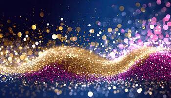 AI generated Abstract background with gold particle, Christmas Golden light shine particles Bokeh Effect Holiday Glitter, Generated AI photo