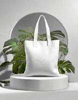 AI generated Podium display of Packaging Bag front view Mockup White with shades on color theme Background, Generated AI photo