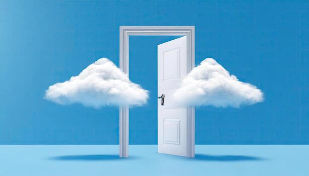 ai generado 3d prestar, resumen mínimo antecedentes con blanco nubes volador fuera el túnel o estudio luz, generado ai foto