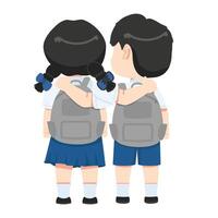 Kid student best friends Hugging Back view vector