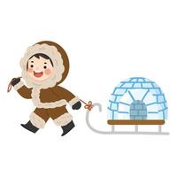 Eskimo Happy move igloo cartoon vector