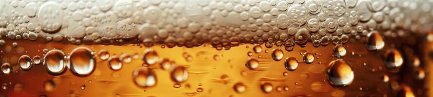 AI generated Ultra close up view of beer texture with foam photo