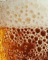 AI generated Ultra close up view of beer texture with foam photo