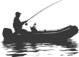 AI generated Silhouette fisherman fishing using inflatable boat vector