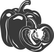 AI generated Silhouette Bell Pepper or Paprika sliced black color only vector