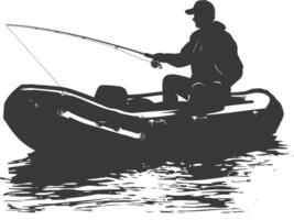 AI generated Silhouette fisherman fishing using inflatable boat vector