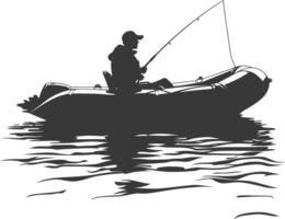 AI generated Silhouette fisherman fishing using inflatable boat vector