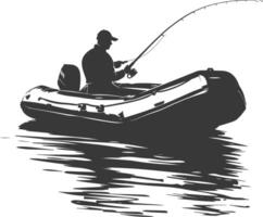 AI generated Silhouette fisherman fishing using inflatable boat vector