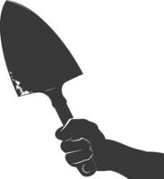 AI generated Silhouette hand holding brick trowel for construction black color only vector