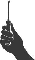 AI generated Silhouette hand holding wrench for construction black color only vector