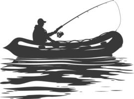 AI generated Silhouette fisherman fishing using inflatable boat vector