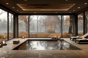 AI generated interior design of a modern semi indoor pool inspiration ideas professional photography photo