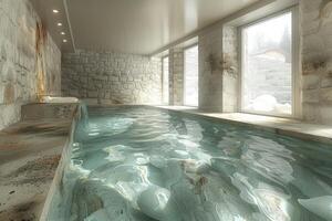 AI generated interior design of a modern semi indoor pool inspiration ideas professional photography photo