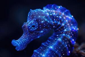 AI generated The marine seahorse glows with luminescent against of the dark sea professional photography photo