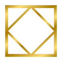 Gold shiny glowing vintage square frame with shadows isolated on white background. Gold realistic square border. Vector illustration