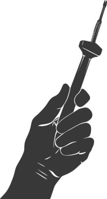 AI generated Silhouette hand holding wrench for construction black color only