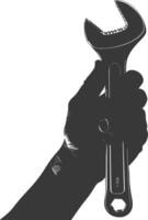 AI generated Silhouette hand holding wrench for construction black color only vector