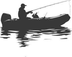 AI generated Silhouette fisherman fishing using inflatable boat vector