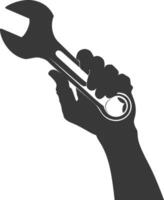 AI generated Silhouette hand holding wrench for construction black color only vector