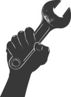 AI generated Silhouette hand holding wrench for construction black color only vector