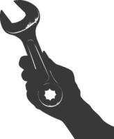 AI generated Silhouette hand holding wrench for construction black color only vector