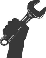 AI generated Silhouette hand holding wrench for construction black color only vector