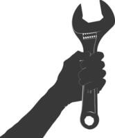 AI generated Silhouette hand holding wrench for construction black color only vector