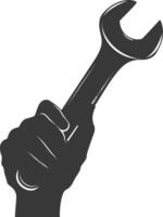 AI generated Silhouette hand holding wrench for construction black color only vector