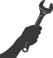 AI generated Silhouette hand holding wrench for construction black color only vector