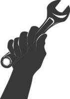 AI generated Silhouette hand holding wrench for construction black color only vector