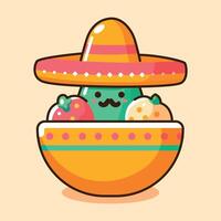 Cute cactus celebrating cinco de mayo with mexican hat in a bowl vector illustration