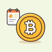 BTC Bitcoin cryptocurrency with date day calender isolated flat vector illustration