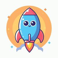 Cute rocket flying to the space cartoon vector flat illustration
