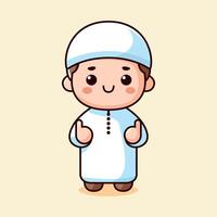 Vector cute happy muslim boy thumbs up pose giving good job sign