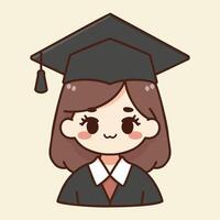 Happy cute girl kawaii in graduation gown and cap at graduation ceremony cartoon character vector