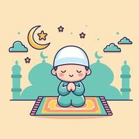 a kid pray for ramadan illustration vector