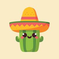 Cute cactus celebrating cinco de mayo with mexican hat vector illustration