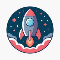 Rocket flying in space cartoon icon vector illustration. Science technology icon concept isolated