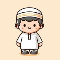 vector linda ilustración de un musulmán chico vistiendo un gorra y islámico vestir