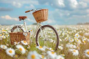 AI generated bike ride through the countryside with a flowers in the bike basket professional photography photo